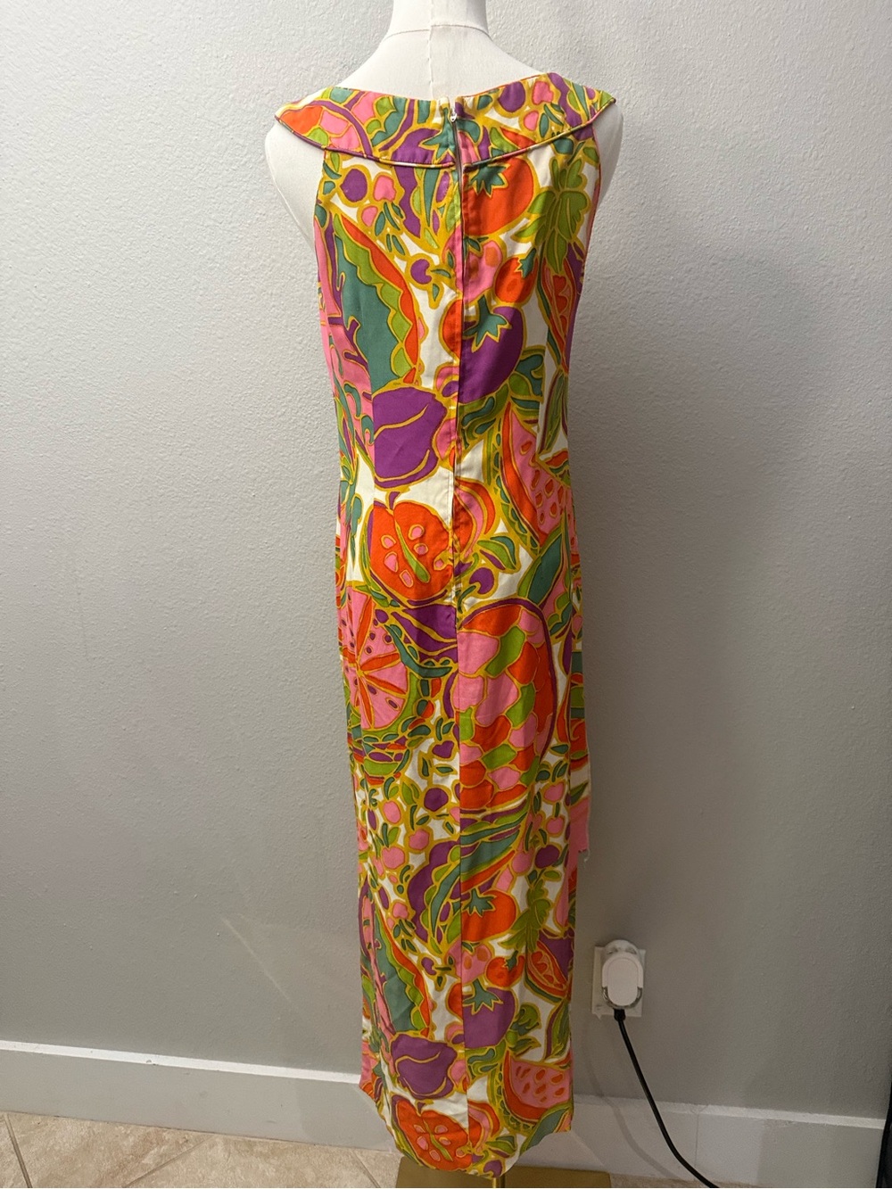 Vintage 60s 70s Hawaiian Maxi Dress Keone Sportswear Bright Tropical Tiki Print - Picture 3 of 4